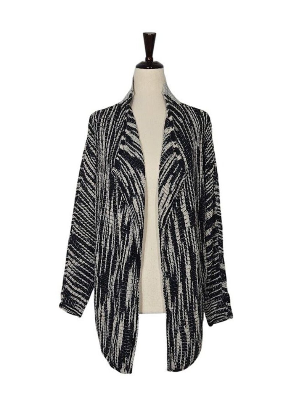 NIC + ZOE Petite Small Black Beige Textured Open Front Knit Cardigan Jacket NWT